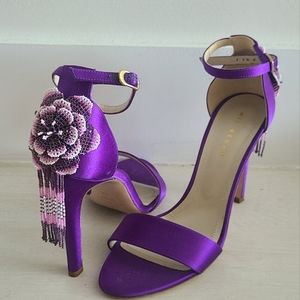 3D Flower Rose Satin Beaded Heels
